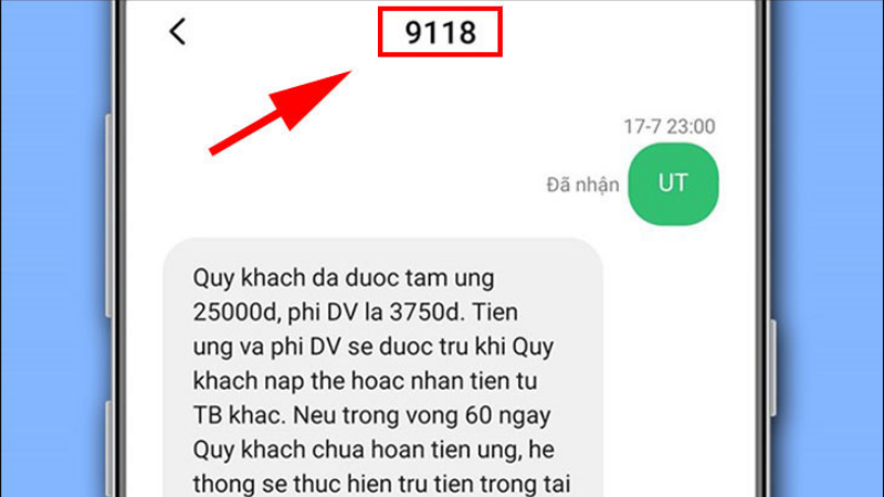 Ứng tiền sim của nhà mạng Viettel theo cú pháp UT gửi 9118
