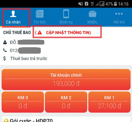 Thay doi thong tin sim Mobile